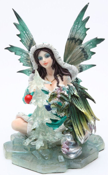 Fairy Sculpture with Green Dragon Statue winter